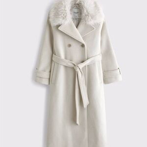 Abercrombie & Fitch Cream Trench Coat with Faux Fur Collar